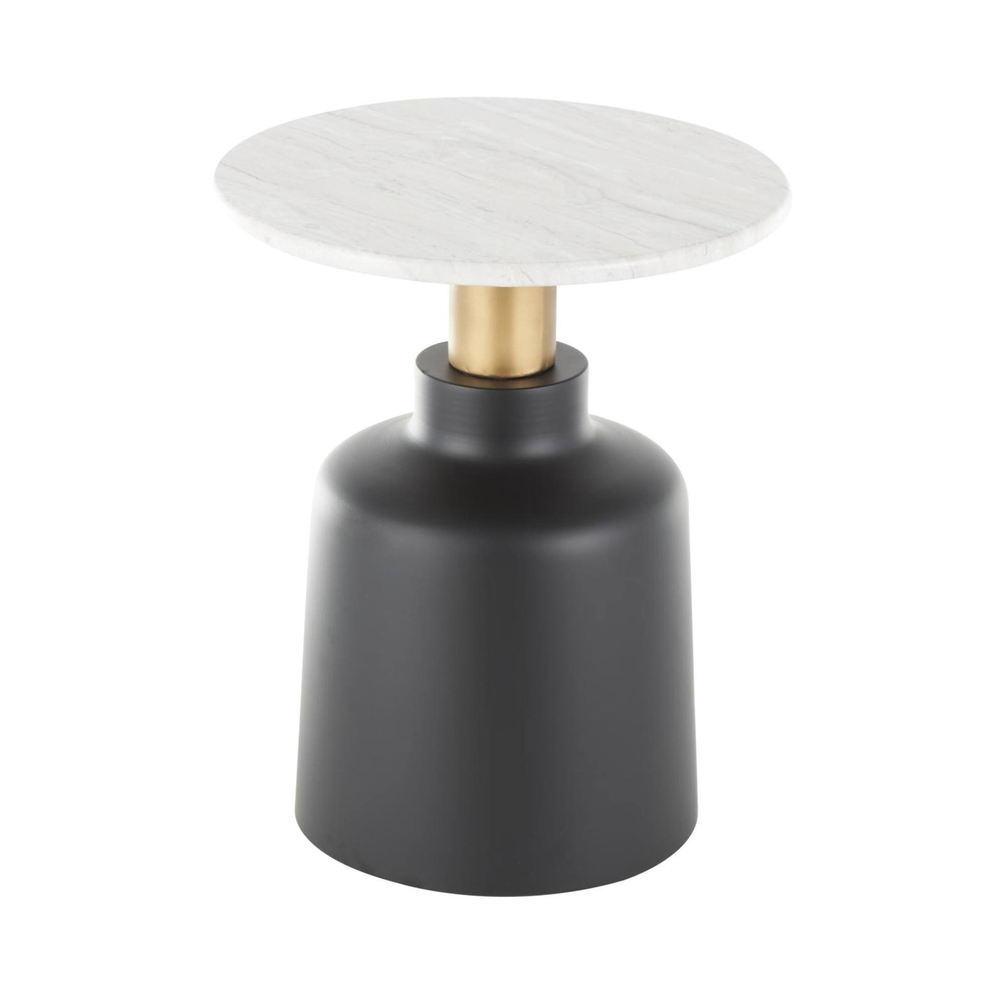 21.5" Black Metal Pedestal Accent Table with Faux White Marble Top